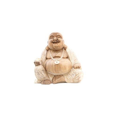 Kézműves Buddha Szobor - 40cm Boldog - Fehér Súrolt