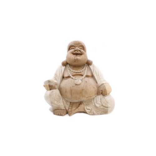 Kézműves Buddha Szobor - 50cm Boldog - Fehér Súrolt