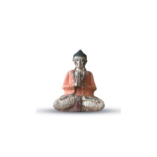 Vintage Narancsszínű Kézi Faragású Buddha Szobor - 30cm - Üdvözlő