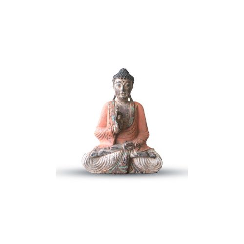 Vintage Narancsszínű Kézi Faragású Buddha Szobor - 40cm - Oktató