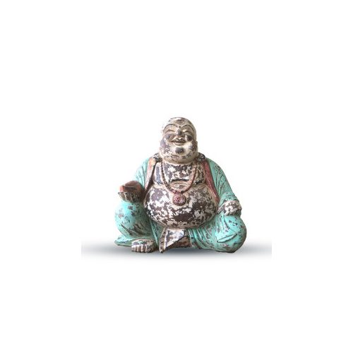 Vintage Türkiz Kézi Faragású Buddha Szobor - 40cm - Boldog