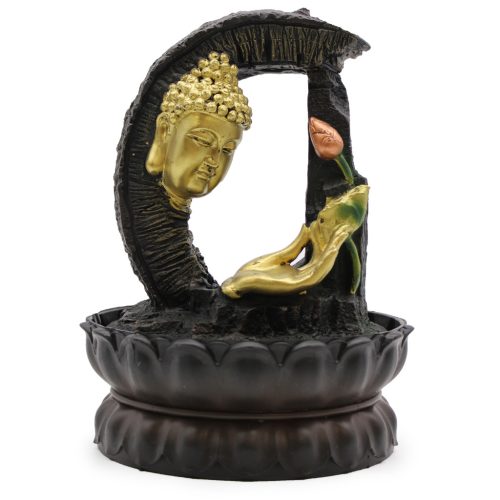 Szoba Szökőkút - 30cm -  Arany Buddha és Lótusz